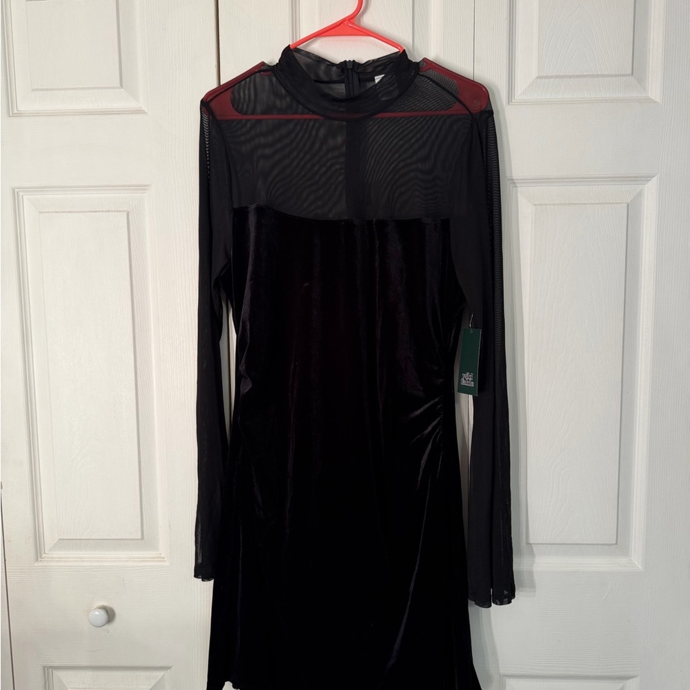 Wild Fable Black Long Sleeve Dress with Sheer Accents